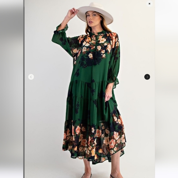 New Easel Green Floral Print Long Sleeve Maxi Dress - Picture 4 of 6